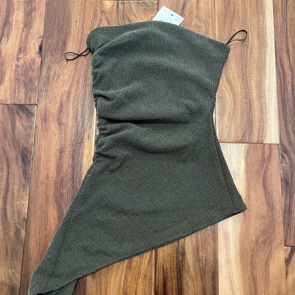 ZARA Olive Green, White & Black Asymmetrical Tops